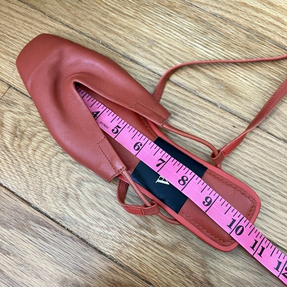 Zara Leather Flats Womens EU 38 US 7.5 Rust Orange Square Toe Strap Ballet - Picture 8 of 9